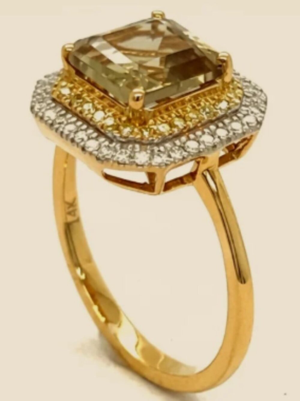 OFFER $1100 TO WIN THIS RINGFancy Diamond Citrine Three Tiered Engagement Ring - Picture 2 of 6